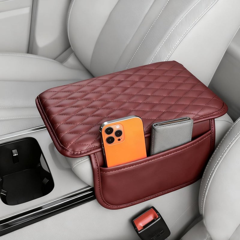 Myston Upgraded Car Center Console Cover, Leather Armrest Cushion Pad with 2 Storage Bags, Microfiber Soft Waterproof Seat Box Cover Protector, Car Interior Decor Accessories Fit for Most Cars, Vehicles - Image 1